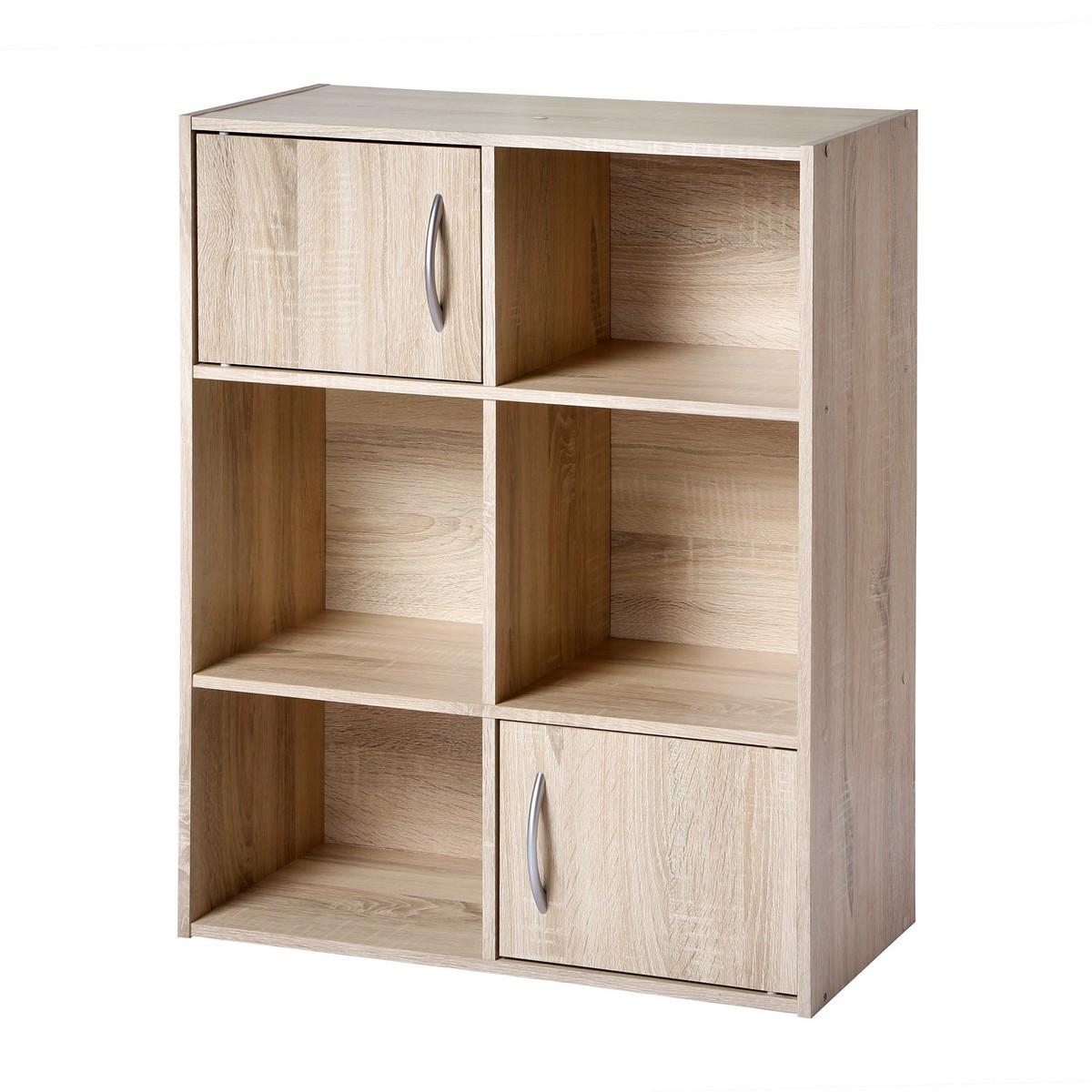 AUFBEWAHRUNGSREGAL 6 Fächer mit 2 Türen - L61,5 cm - Apfelbaumfarben, Holzwerkstoff (29.5/80/61.5cm) - Calicosy