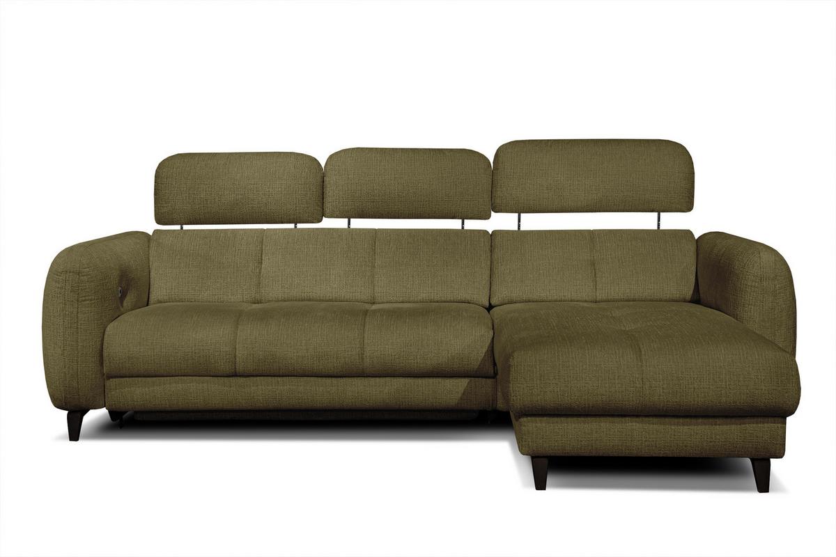 ECKSOFA SVEN 3-Sitzer, 1 Relax XL, verstellbare Kopfstützen, olivgrün - Schwarz/Olivgrün, Holzwerkstoff/Textil (256/163cm) - Wozimo