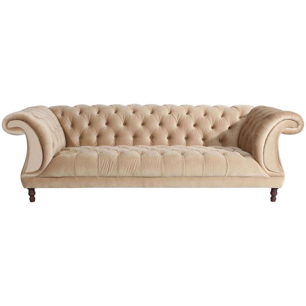 CHESTERFIELD Sofa 3-Sitzer Kaylin Samtvelours sand - Sandfarben, Kunststoff (253/80/100cm) - 58aufmkessel