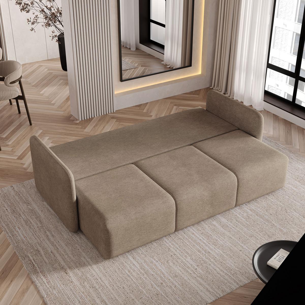 BETTSOFA SUVI III NV Braun Geflochtener Stoff mit Schlaffunktion - Hellbraun, Textil (90/85/220cm) - MASSENO