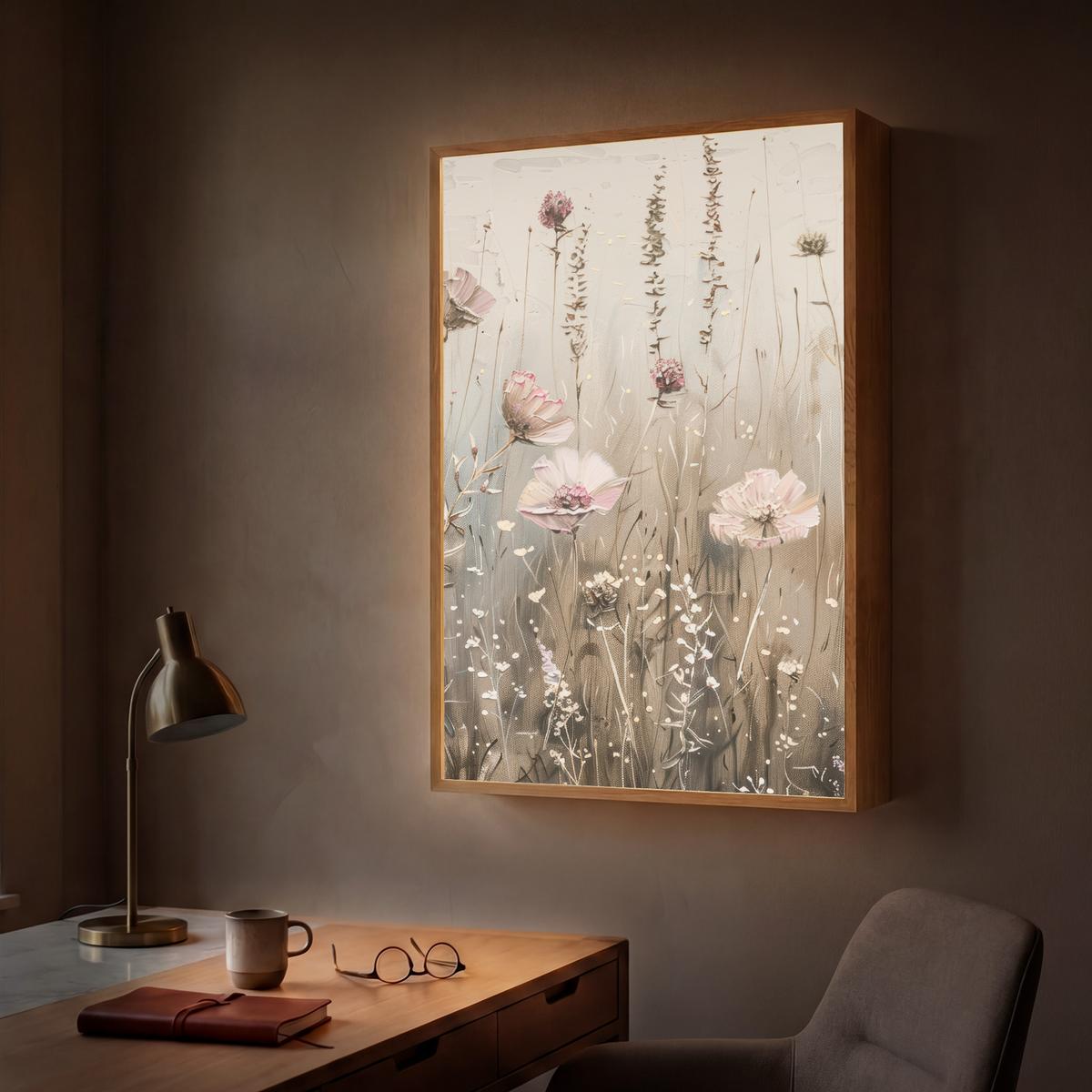 WANDLEUCHTE MIT AKKU Blumen - Rosa - Modern - Beige 70x100 cm - Altrosa, Holzwerkstoff (70/100/8cm) - OnlyWow
