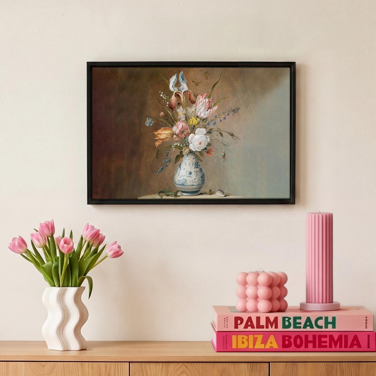 LEINWAND Bilder mit Rahmen - Alte Meister - Blumen - Balthasar van der Ast - 30x20 - Hellbraun, Textil (30/20cm) - MuchoWow