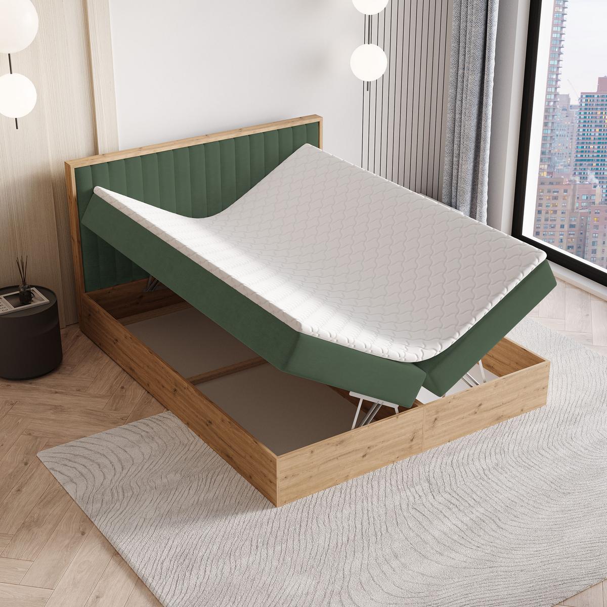 BOXBETT VARELI 140x200 cm mit Matratze und Topper - Grün - Grün, Holz (140/200cm) - MASSENO