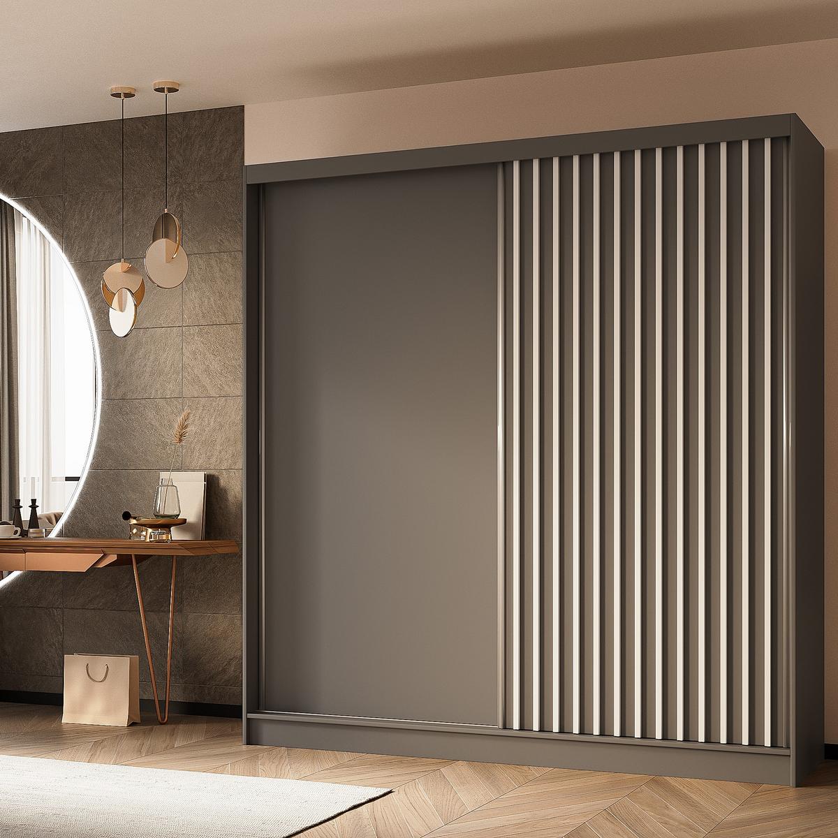 SCHWEBETÜRENSCHRANK LAMELLO 200/216/61 cm 2-türig Grau - Grau, Holzwerkstoff (200/216/61cm) - MASSENO