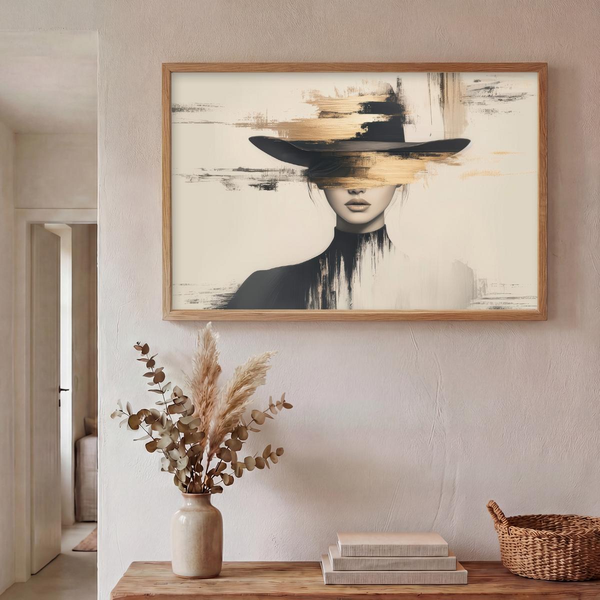 WANDLEUCHTE MIT AKKU Frau - Hut - Farbe 90x60 cm - Creme, Holzwerkstoff (90/60/8cm) - OnlyWow