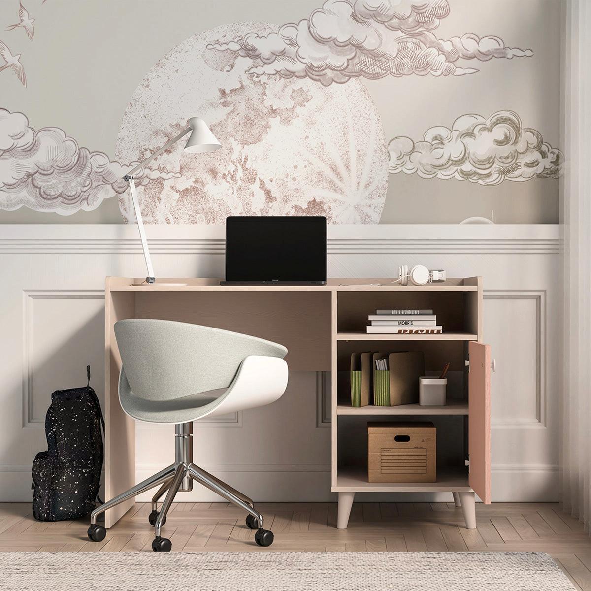 SCHREIBTISCH Alycia Beige - Korallenrosa - Holzeffekt - Pink, Holz (120/80/58cm) - Petits-meubles