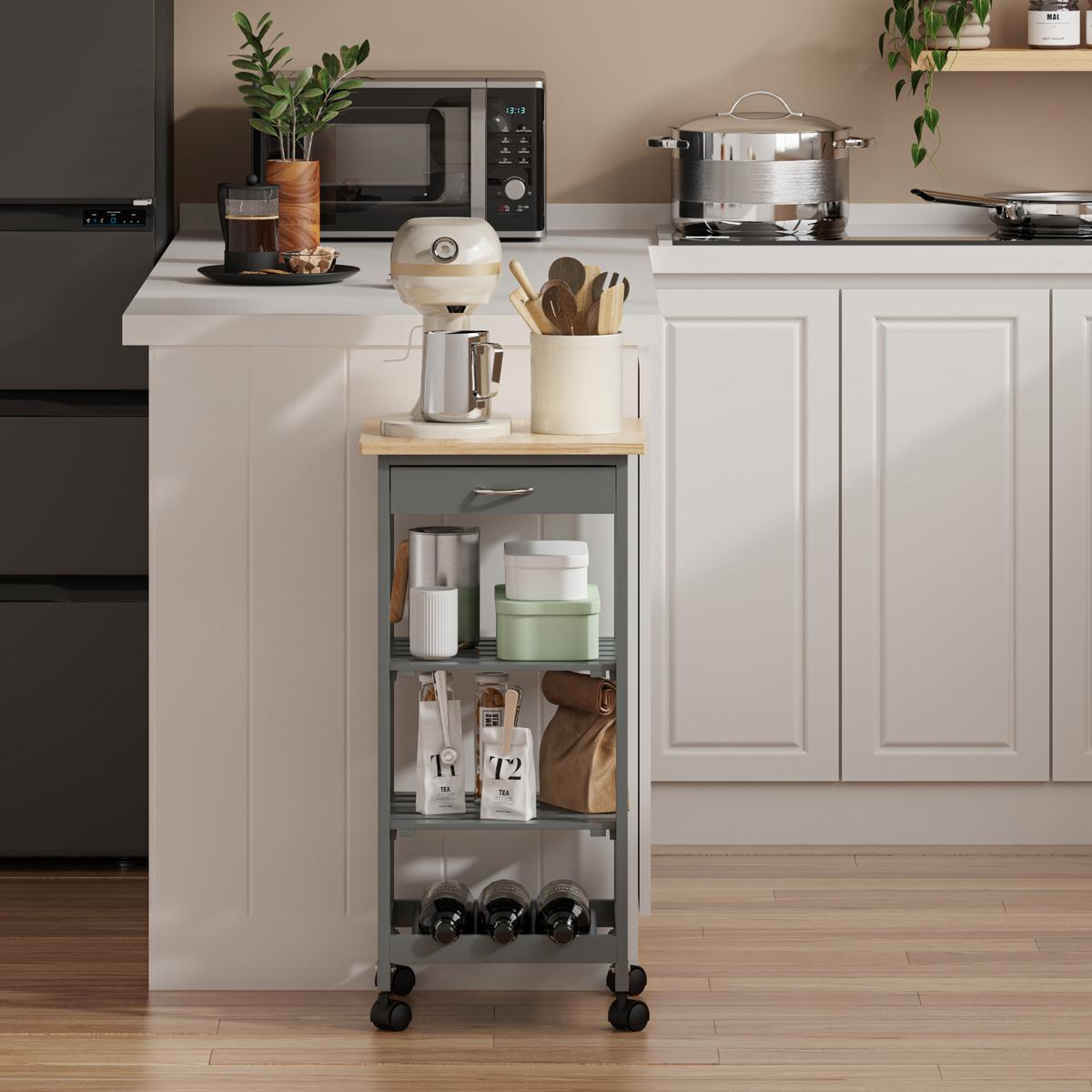 SERVIERWAGEN Biel - Dunkelgrau, Holzwerkstoff (37/76/37cm) - [en.casa]