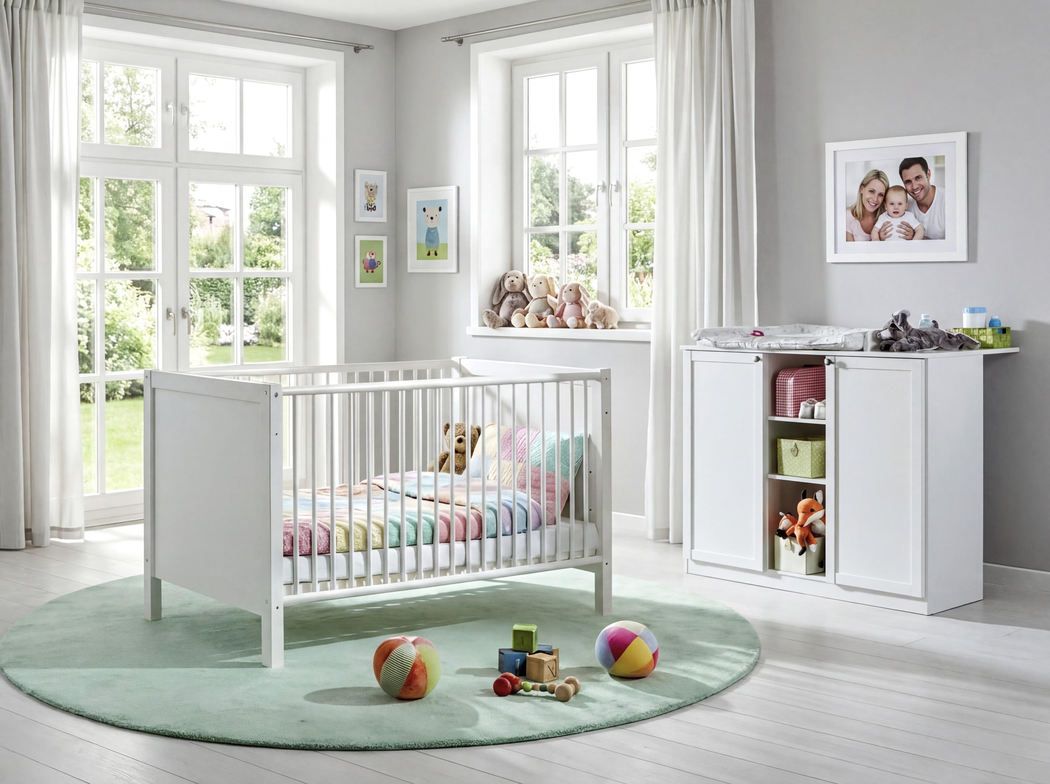 BABYZIMMER-SET 2-teilig: Babybett & Wickelkommode mit Soft-Close-Funktion, Landhausstil Weiß / 22800 - Silberfarben/Weiß, Holzwerkstoff/Metall (76/83/146cm) - luma-home