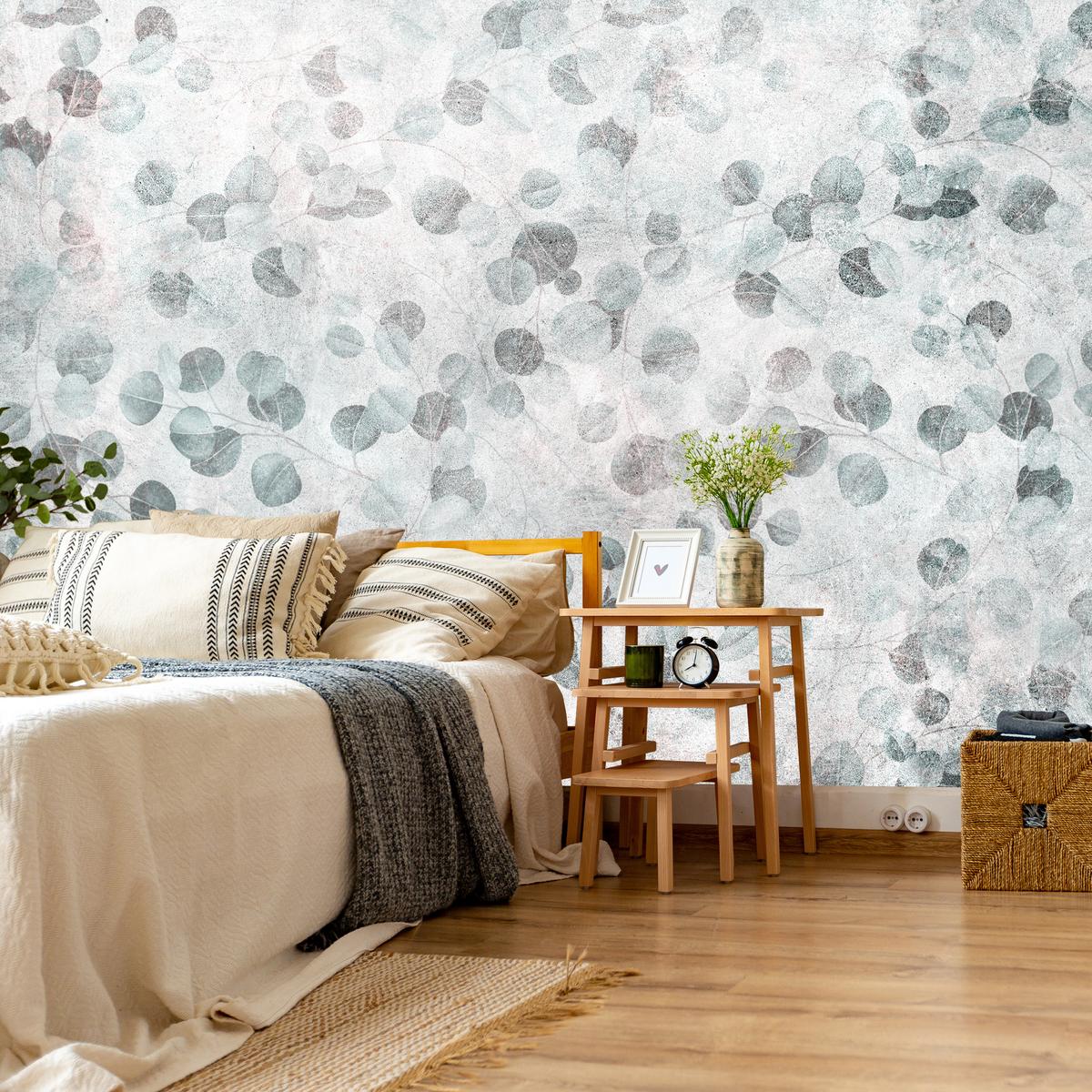 FOTOTAPETE Eukalyptusblätter Beton Vintage Stil 250x175 - Grau, Papier (250/175cm) - Muralo