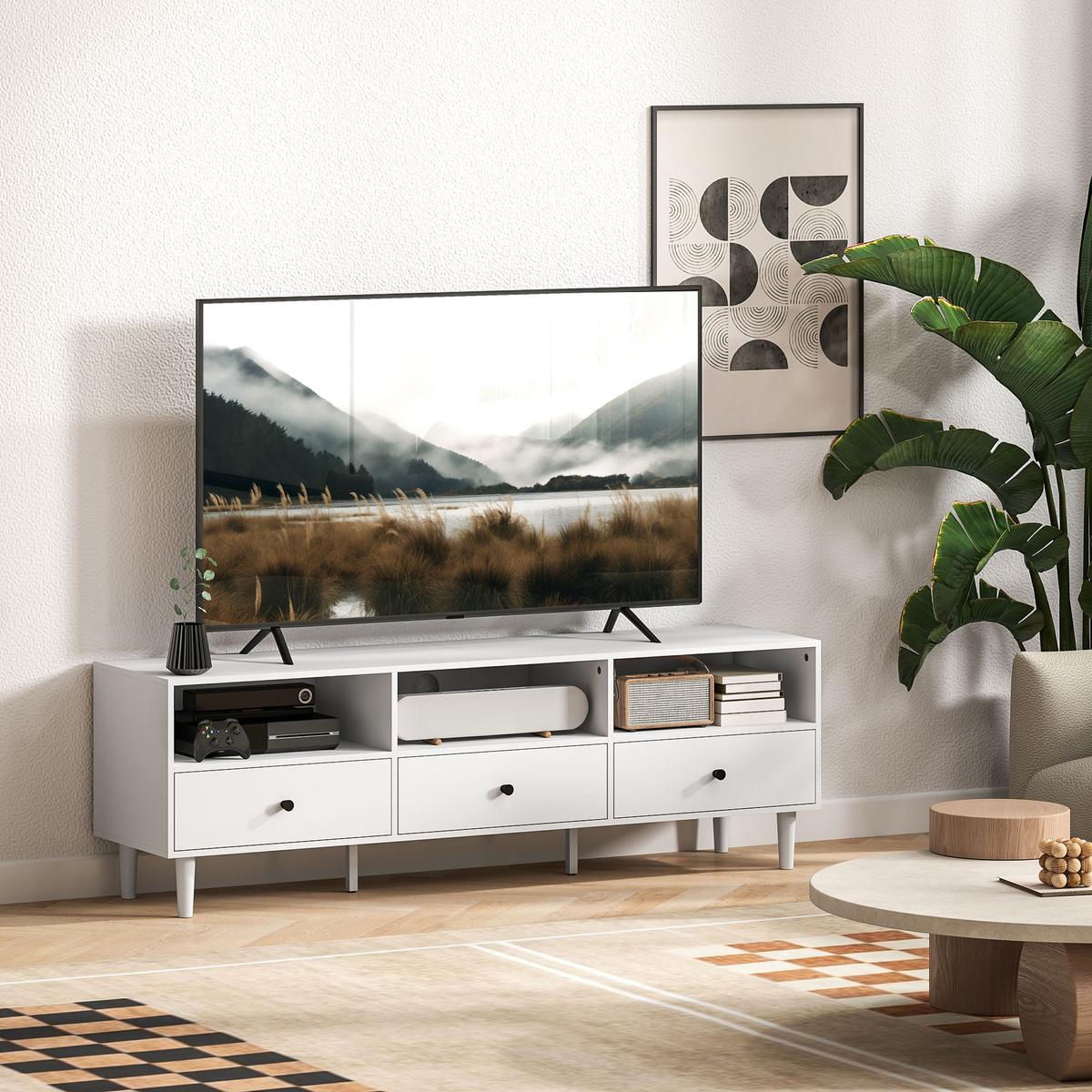 TV Schrank TV Board mit Schubladen, Weiß 140x34x45cm - Weiß, Holzwerkstoff (34/45/140cm) - HOMCOM