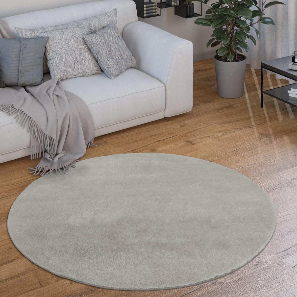 KURZFLORTEPPICH, einfarbig, Silber, Ø 200 cm - Silberfarben, Textil (200/200cm) - KADIMA DESIGN