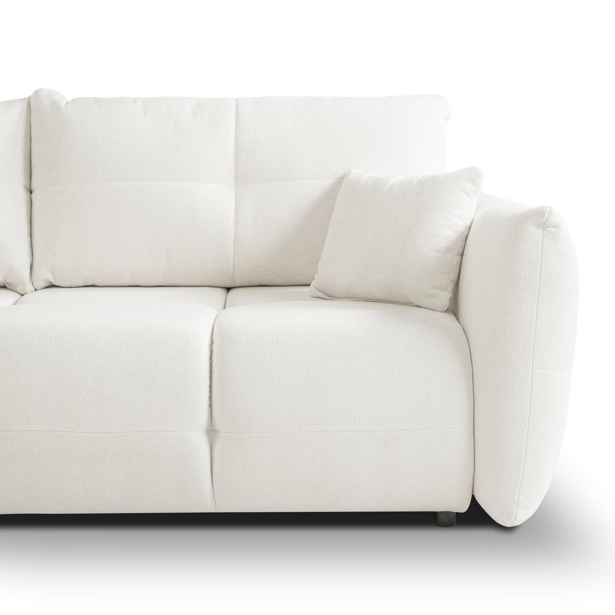 BETTSOFA MODA Creme Geflochtener Stoff mit Schlaffunktion - Creme, Holz (245/86/110cm) - MASSENO