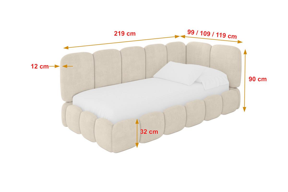 EINZELLBETT Jugendbett mit Bettkasten, Links - AVRY 80x200 Beige - Beige, Holzwerkstoff/Textil (80/200cm) - ALTDECOR