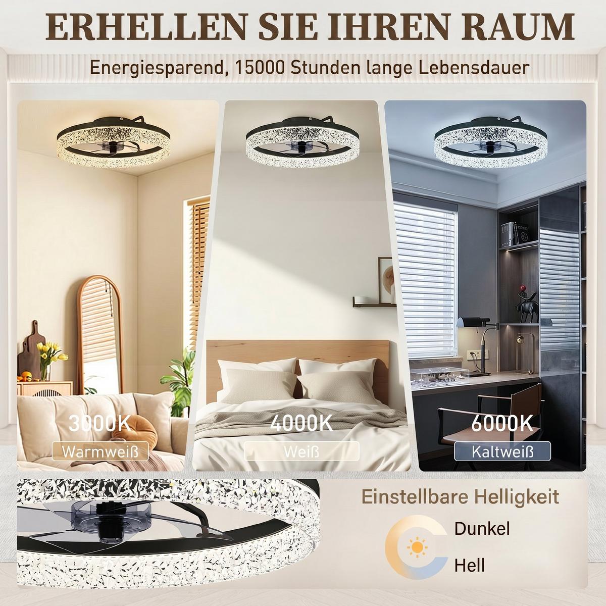 DECKENVENTILATOR-MIT-BELEUCHTUNG Stahl Schwarz - Schwarz, Metall (50/50/14cm) - HOMCOM