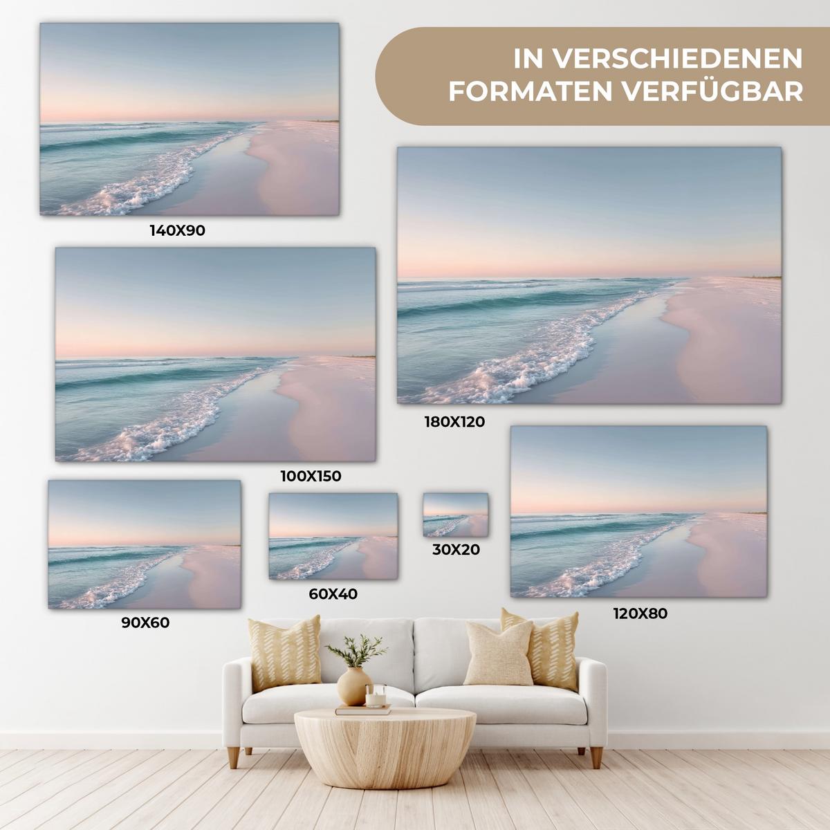LEINWANDBILD Küstenlinie - Pastell - Wasser Deko Schlafzimmer 30x20 cm - Pastellblau, Textil (30/20cm) - MuchoWow