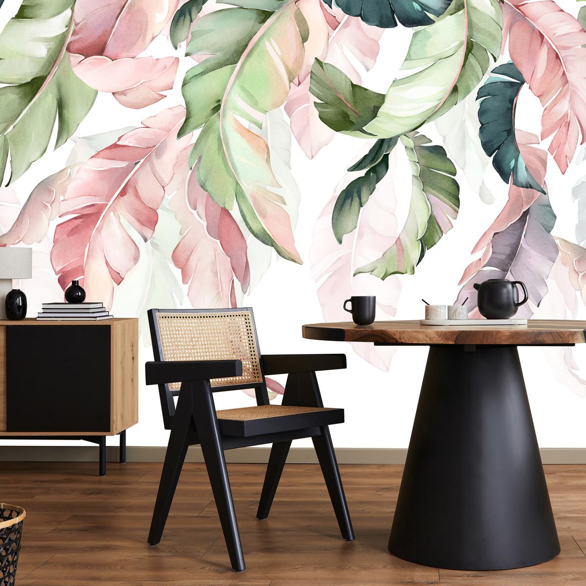 FOTOTAPETE für Esszimmer Bunte Bananenblätter Pflanzen Natur 150x105 - Violett/Rosa, Papier (150/105cm) - Muralo