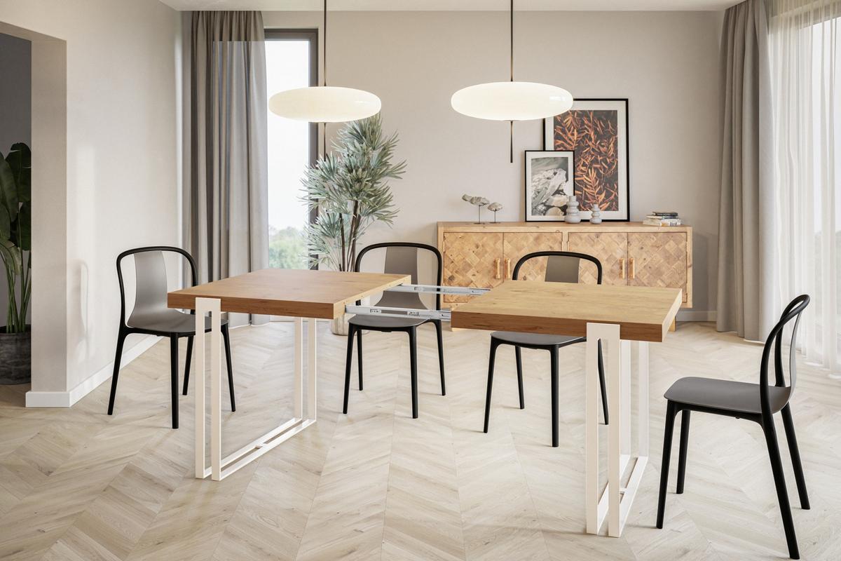 RECHTECKIGER Esszimmertisch ROSA, ausziehbarer Tisch, Größe: 120-220X80X77 cm, Wohnzimmertisch Farbe: LANCELOT, mit Metallbeinen in Farbe Weiß - Beige/Weiß, Holzwerkstoff (120/80/77cm) - Alpi-Möbel