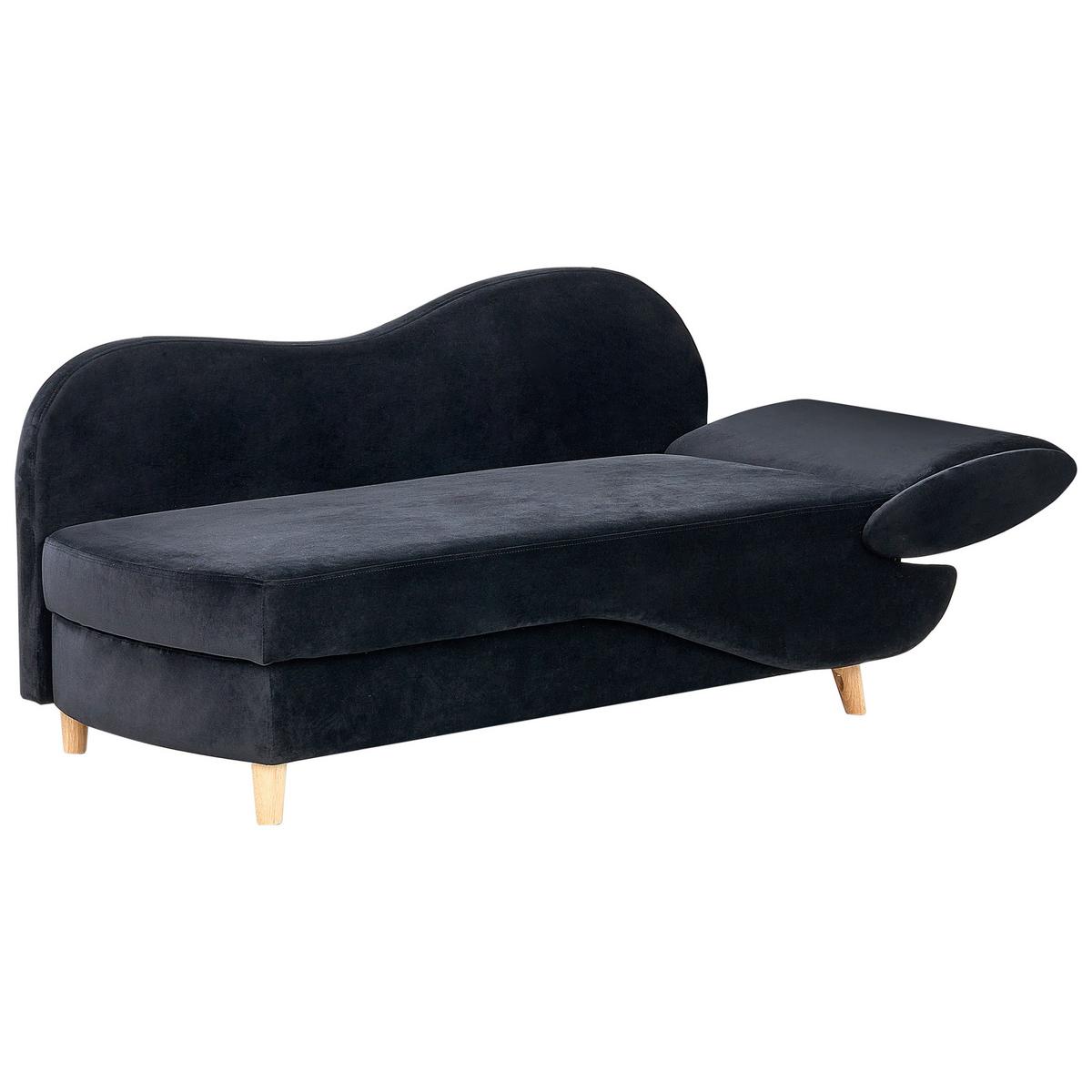 CHAISELONGUE-RECHTSSEITIGE mit Stauraum Samtstoff Schwarz Meri - Schwarz/Braun, Textil (155/76/69cm) - Beliani