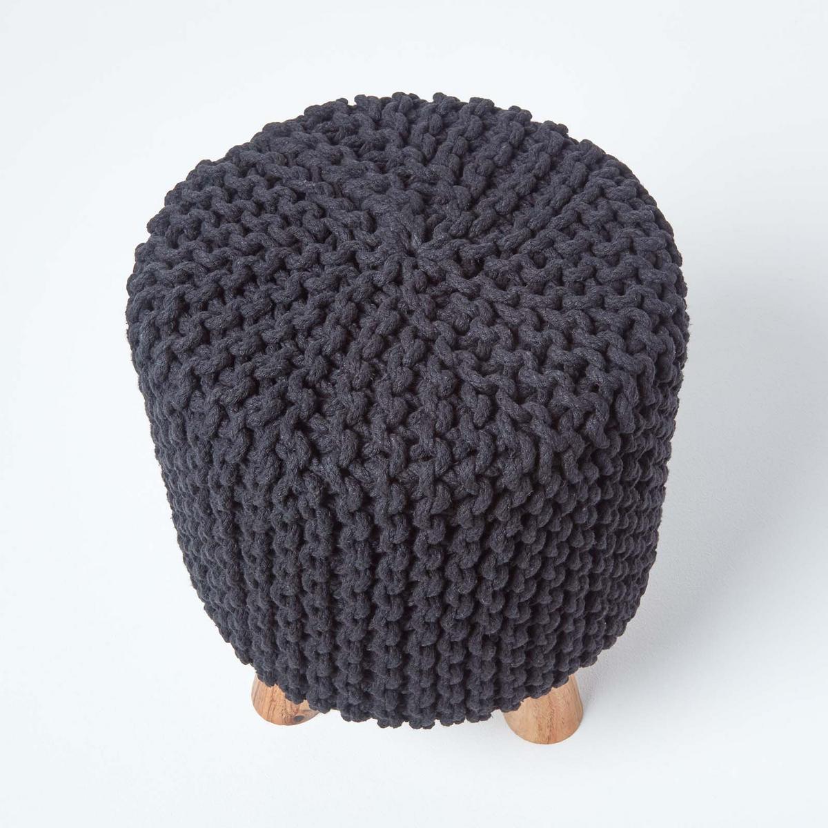 STRICK-HOCKER schwarz, Dreibein 32/32/42 cm - Schwarz, Textil (32/42/32cm) - Homescapes