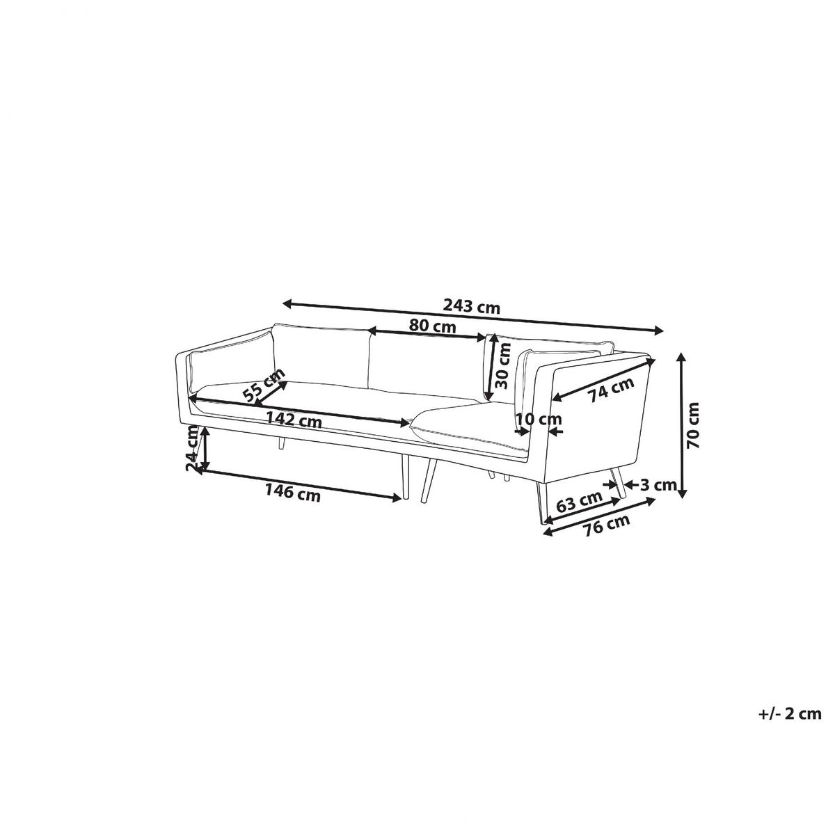 GARTENSOFA 3-Sitzer grau rechte Seite modular Loretello - Grau, Textil (243/70/76cm) - Beliani