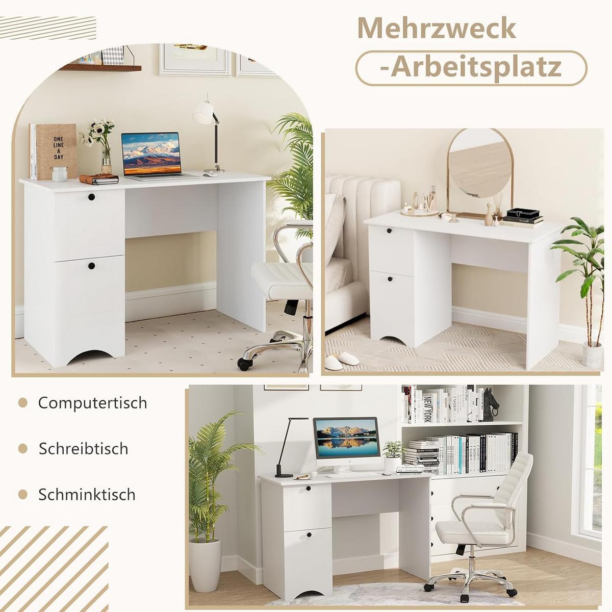 COMPUTERTISCH weiß - Weiß, Holzwerkstoff (50/109/75cm) - COSTWAY