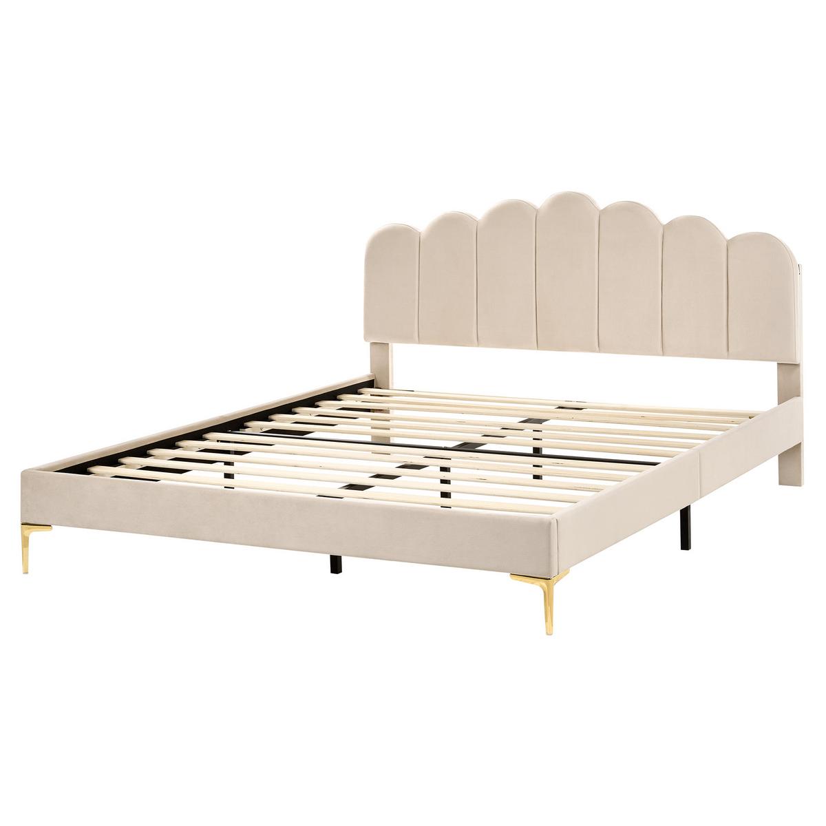 BETT mit Lattenrost 160/200 cm Samtstoff Beige Sauvian - Beige, Textil (160/200cm) - Beliani