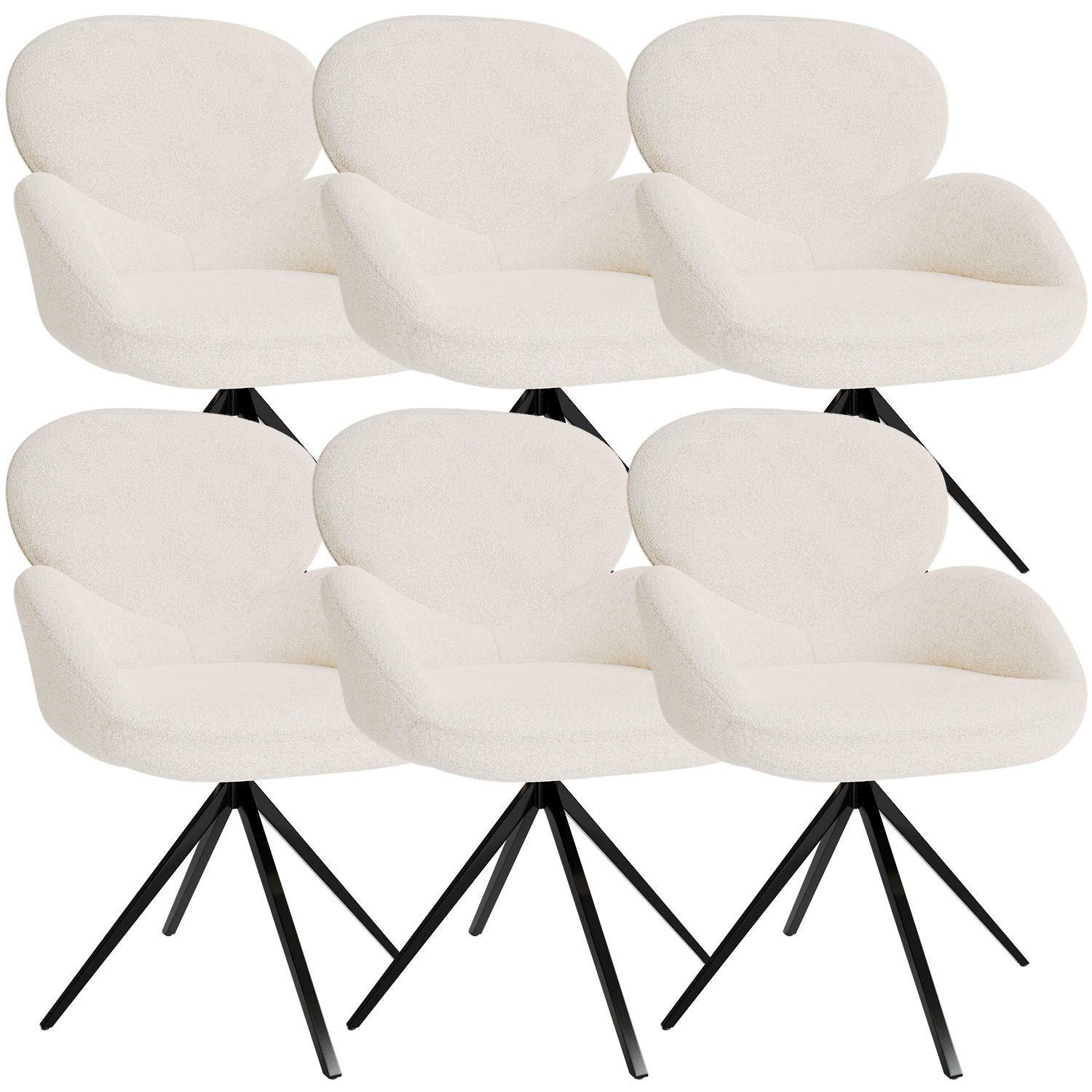 DREHSTUHL Albano Bouclé Creme (6er-Set) - Creme, Textil (59/90/65cm) - Juskys