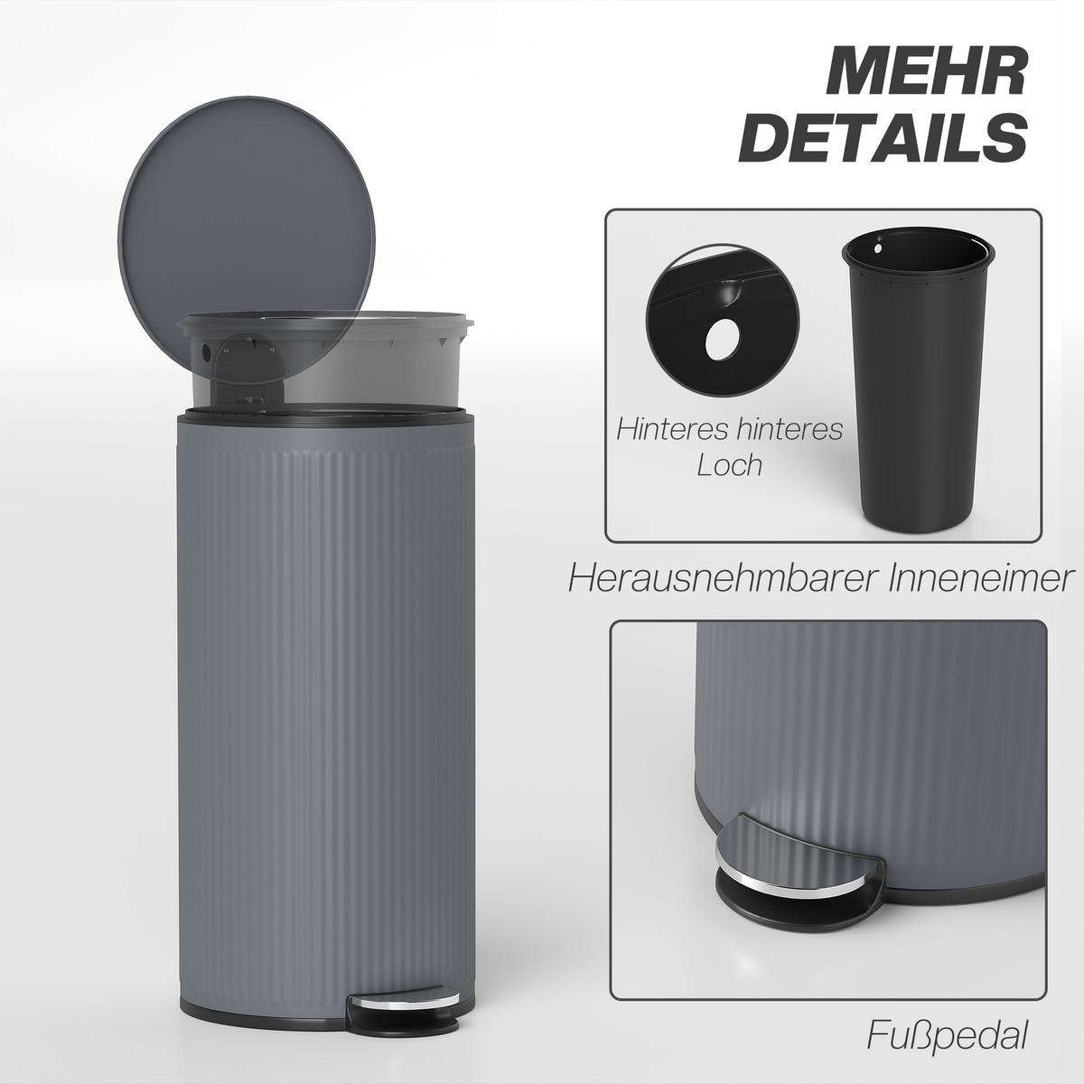 MÜLLEIMER Metall Kunststoff Dunkelgrau - Dunkelgrau, Metall (30/60.5/36cm) - HOMCOM