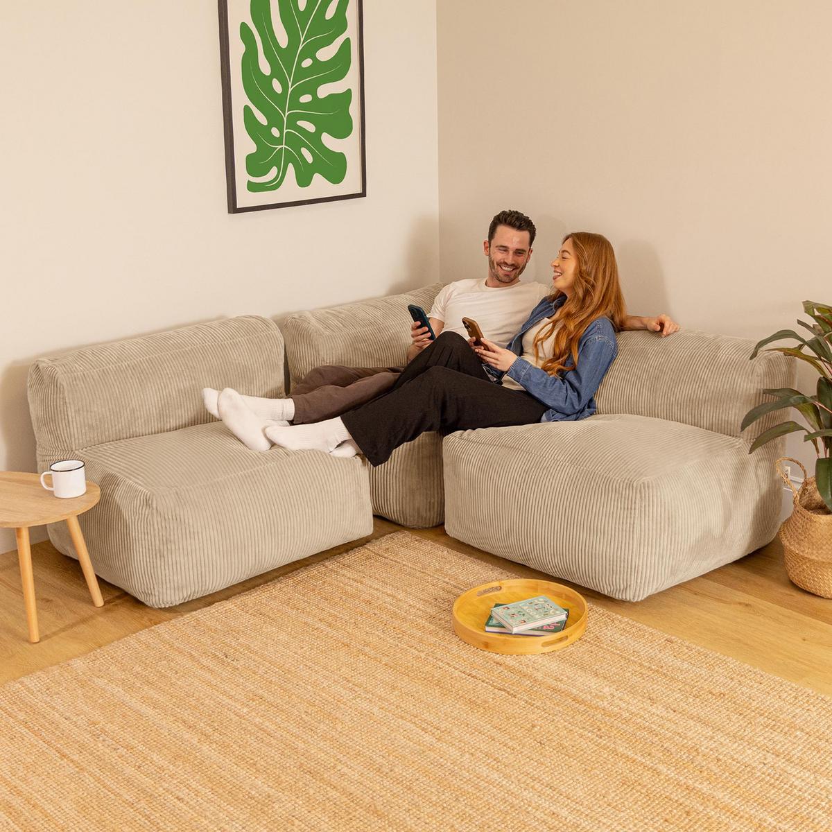 SITZSACK-SOFA 3-tlg. ZEN: Ecksessel, 2 Sessel - Beige, Textil (290/68/100cm) - icon