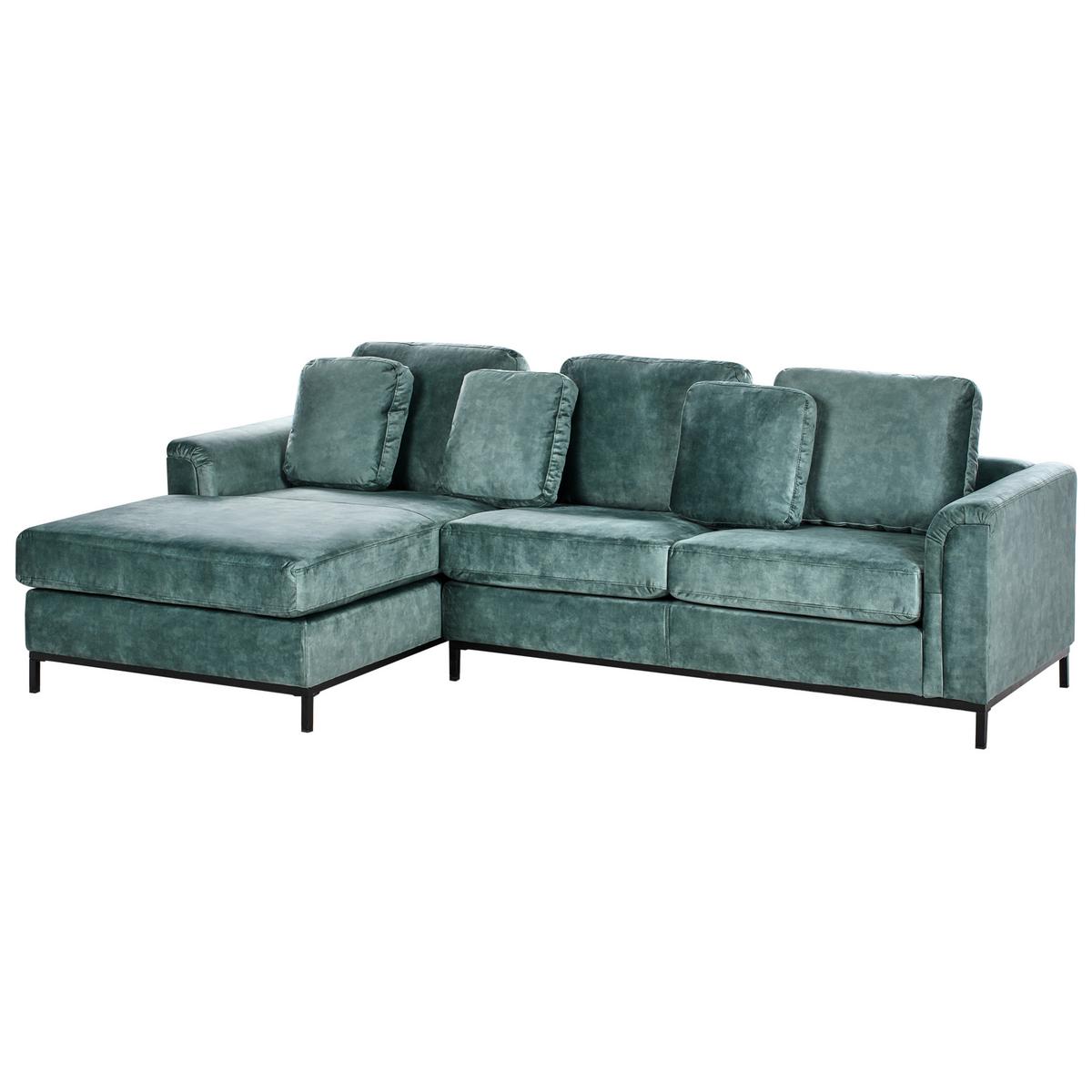 ECKSOFA 4-Sitzer Samtstoff Blaugrün rechtsseitig Oslo - Blau/Jadegrün, Textil (270/151cm) - Beliani