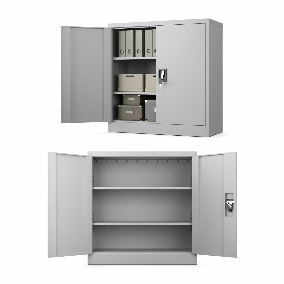 AKTENSCHRANK Metallkommode Metallschrank mit Schloss für Büro Akten und Dokumente Hellgrau 90x90x40cm - Hellgrau, Metall (90/90/40cm) - Muralo