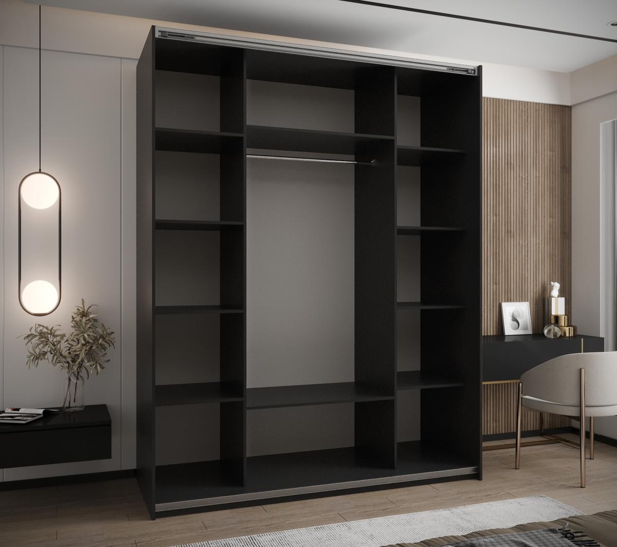 SCHWEBETÜRENSCHRANK 245,5/200/64 2-türig - Goldfarben/Schwarz, Holz/Metall (200/245/64cm) - Abiks Möbel