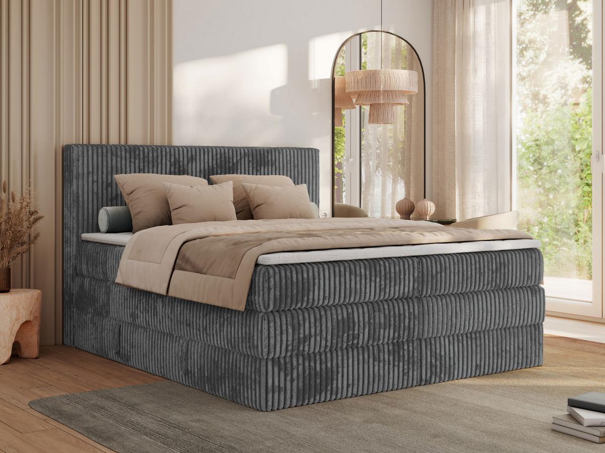 BOXSPRINGBETT TILIANO KING - 200/200 - Grau Cord - H4 - Grau, Holz/Textil (200/200cm) - MKS