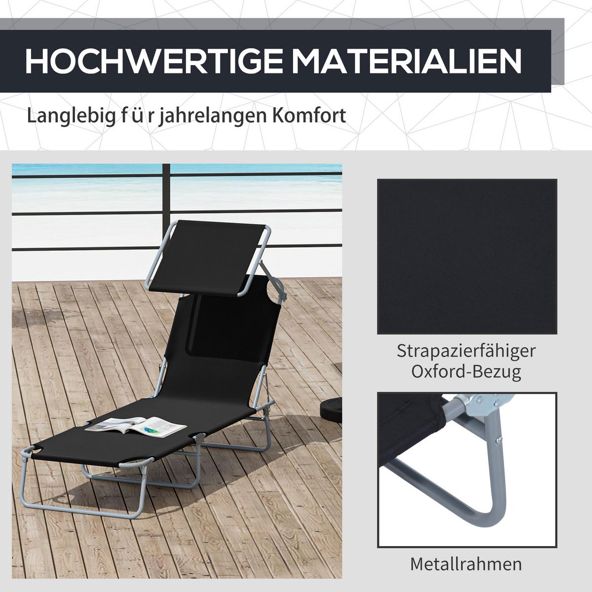 SONNENLIEGE mit Sonnenschutz, Schwarz - Schwarz, Metall (58/27/187cm) - Outsunny