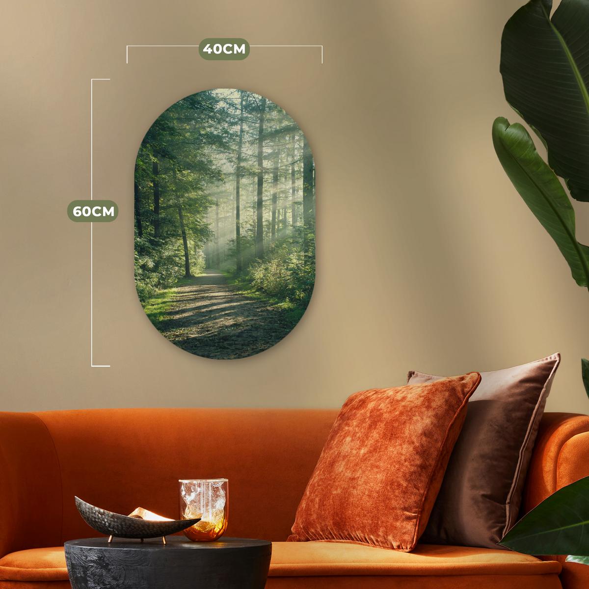 WANDBILD Wald - Weg - Sonne - Bäume - Grün - Natur Deko Wohnzimmer 40x60 cm - Waldgrün, Kunststoff (40/60cm) - MuchoWow