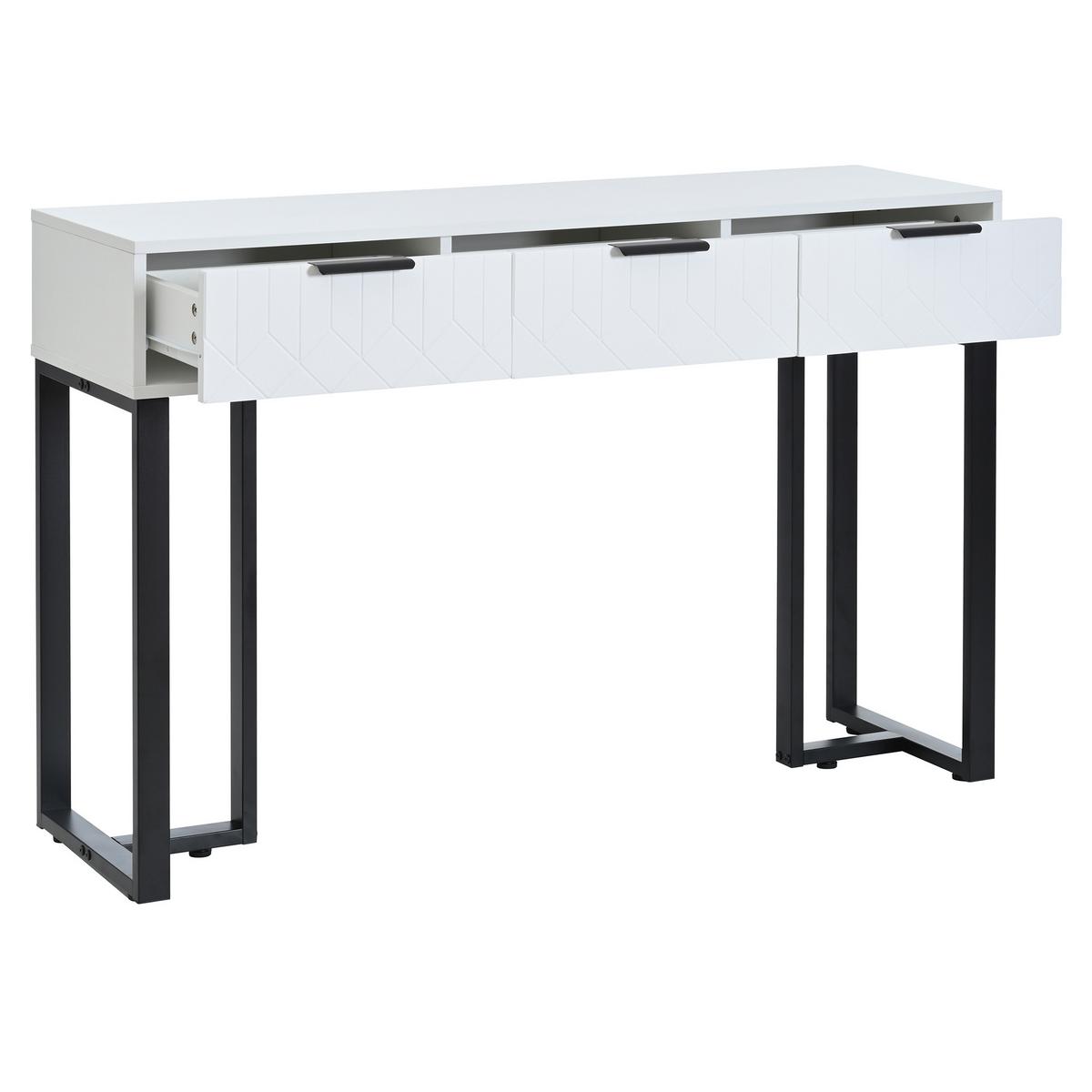 KONSOLENTISCH mdf in weiß & schwarz mit metallgestell, 3 schubladen & verstellbare fußpolster - Weiß, Holzwerkstoff (36/120/80cm) - Urban Meuble