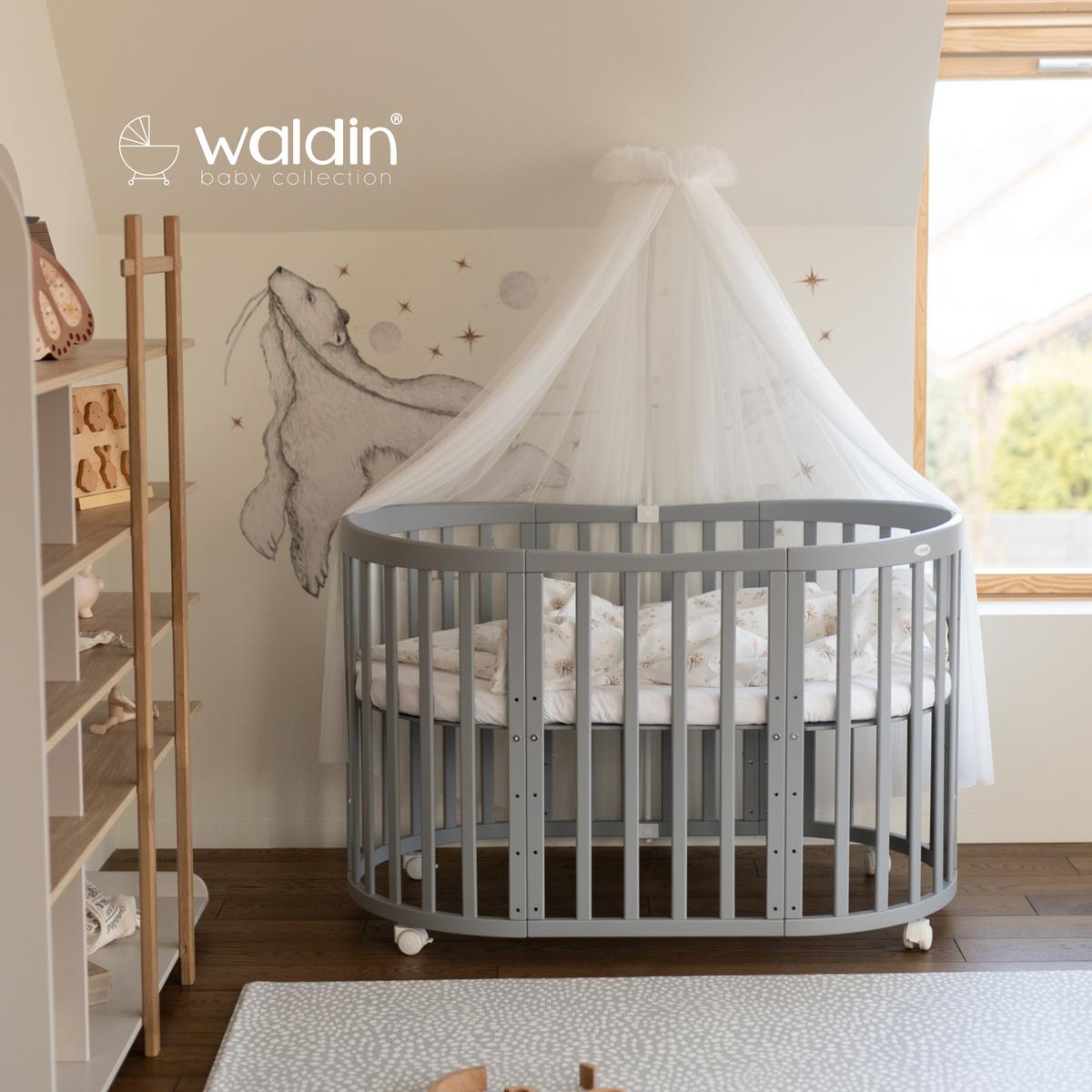 BABYBETT GREY OVAL 7in1 mit Matratze und Himmelset - Weiß/Braun, Holz/Textil (73/125cm) - waldin