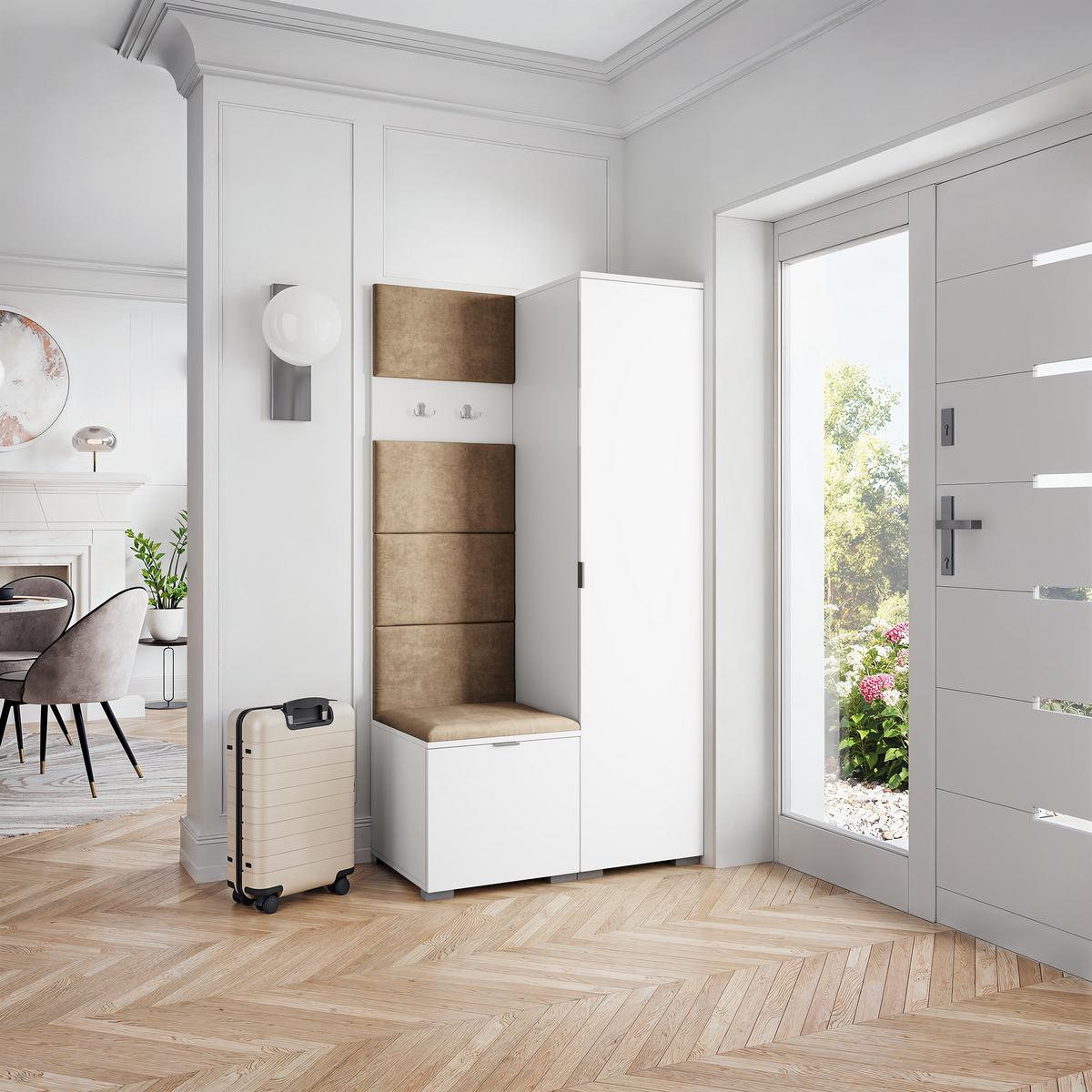 GARDEROBENSCHRANK LORI 95/181/51 cm Modern Garderobe-Set Weiß - Weiß/Mokka, Holzwerkstoff (95/181/51cm) - MASSENO