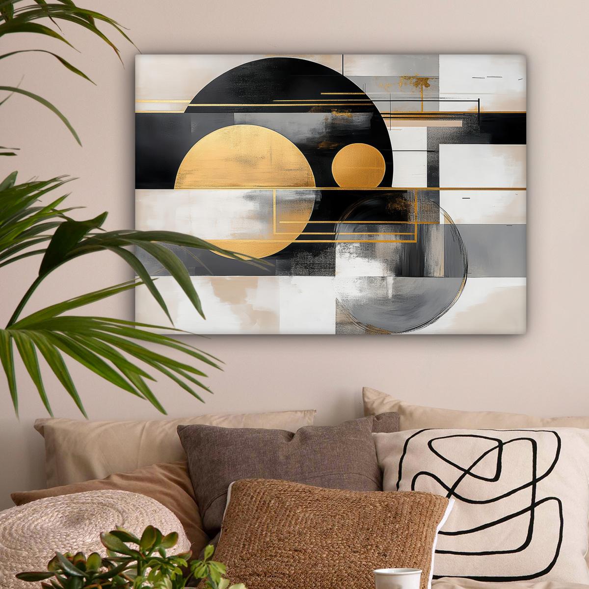 LEINWANDBILD Abstrakt - Gold - Silber - Formen - Ästhetisch - Modern Wandbilder 80x60 cm - Goldfarben, Textil (80/60cm) - MuchoWow
