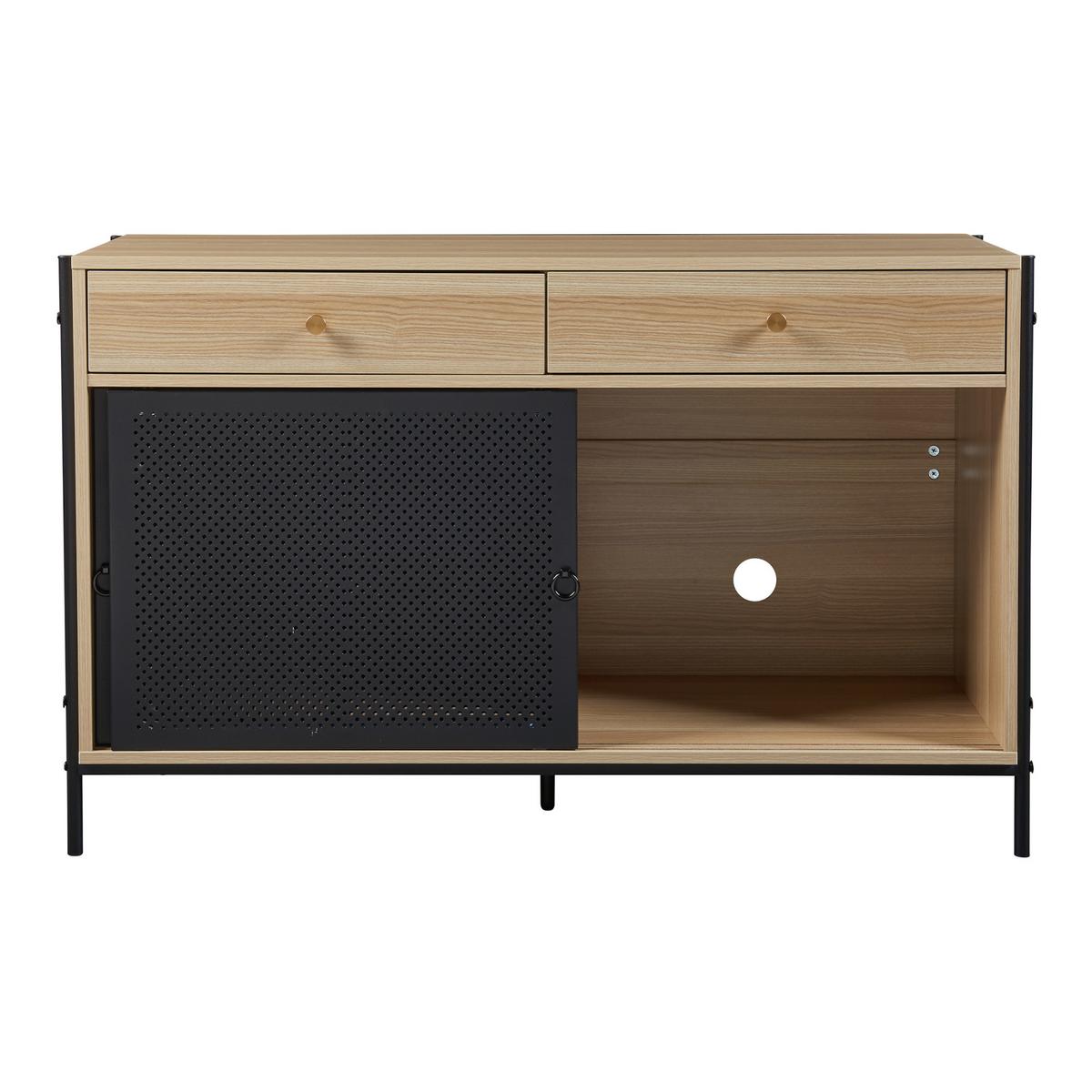 FERNSEHSCHRANK Tysnes - Eichefarben/Schwarz, Holzwerkstoff/Metall (40/75/120cm) - [en.casa]