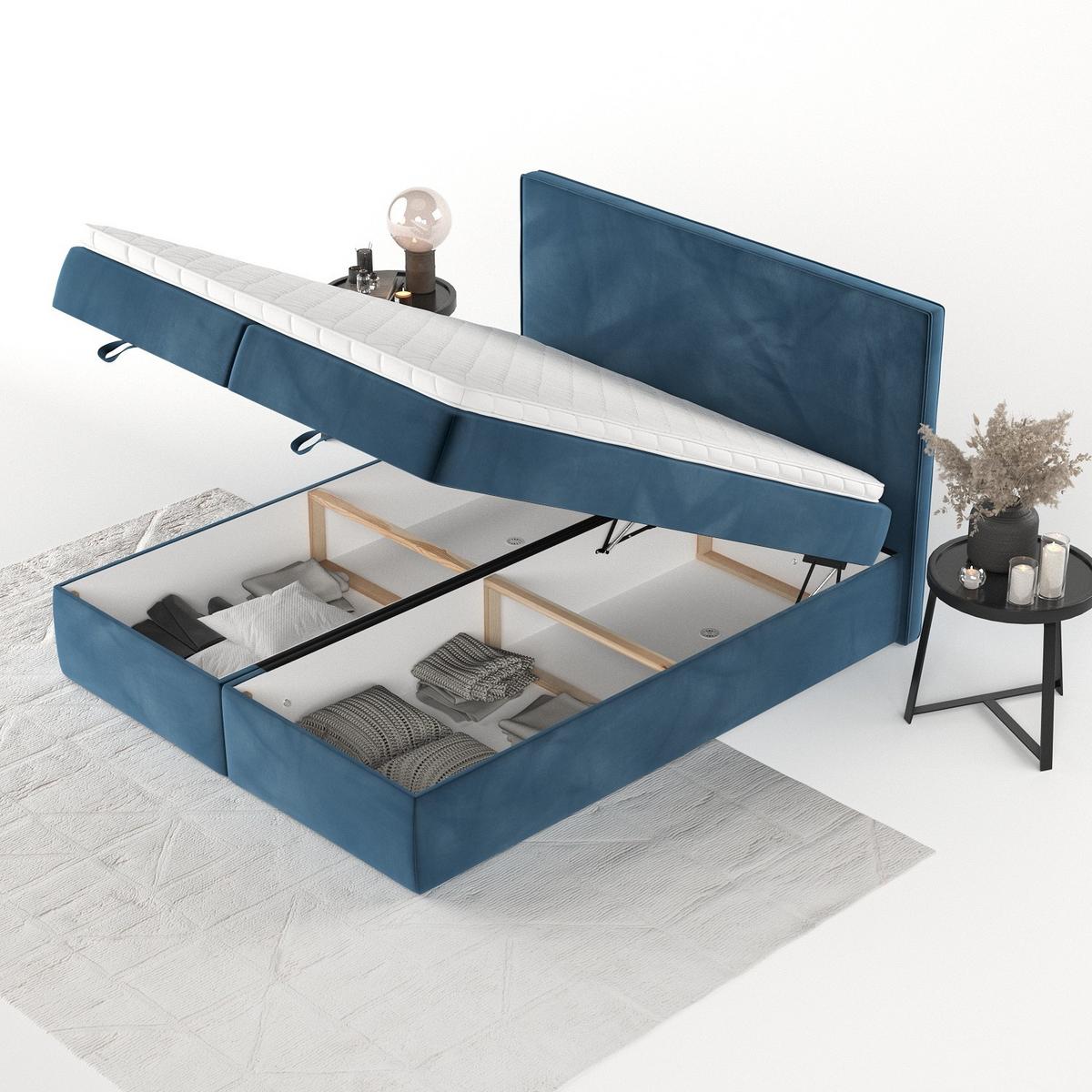 BOXBETT Velma 160/200 cm Dunkelblau im Kronos Stoff - Schwarz/Dunkelblau, Holz/Holzwerkstoff (160/200cm) - AltaBeds