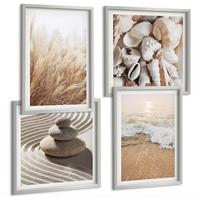 BILDER SET 4er Set - 50x50 cm & 40x60 cm Silberner Rahmen - Strandmotive, Muscheln, Wellen - Silberfarben, Kunststoff (50/50cm) - TULUP