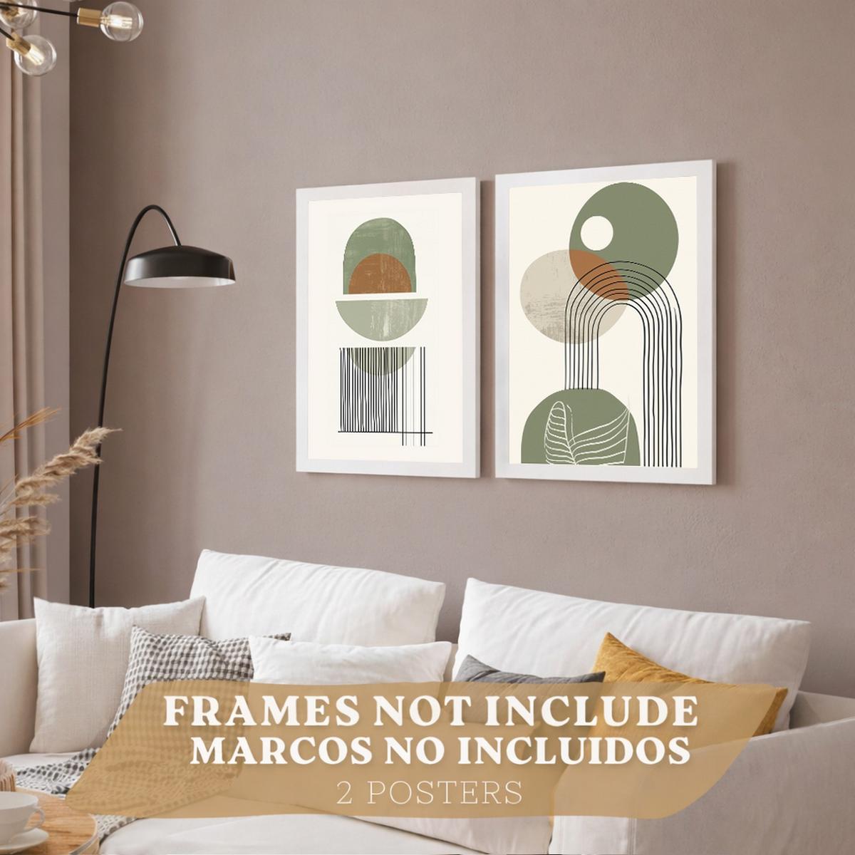 POSTER 3er Kunstdruck-Set Wandbilder Abstrakt Grün modern Wohnzimmer Deko, Schlafzimmer, Küche, Badezimmer Rahmenlos A4 - Klar, Papier (29.7/1/21cm) - Nacnic