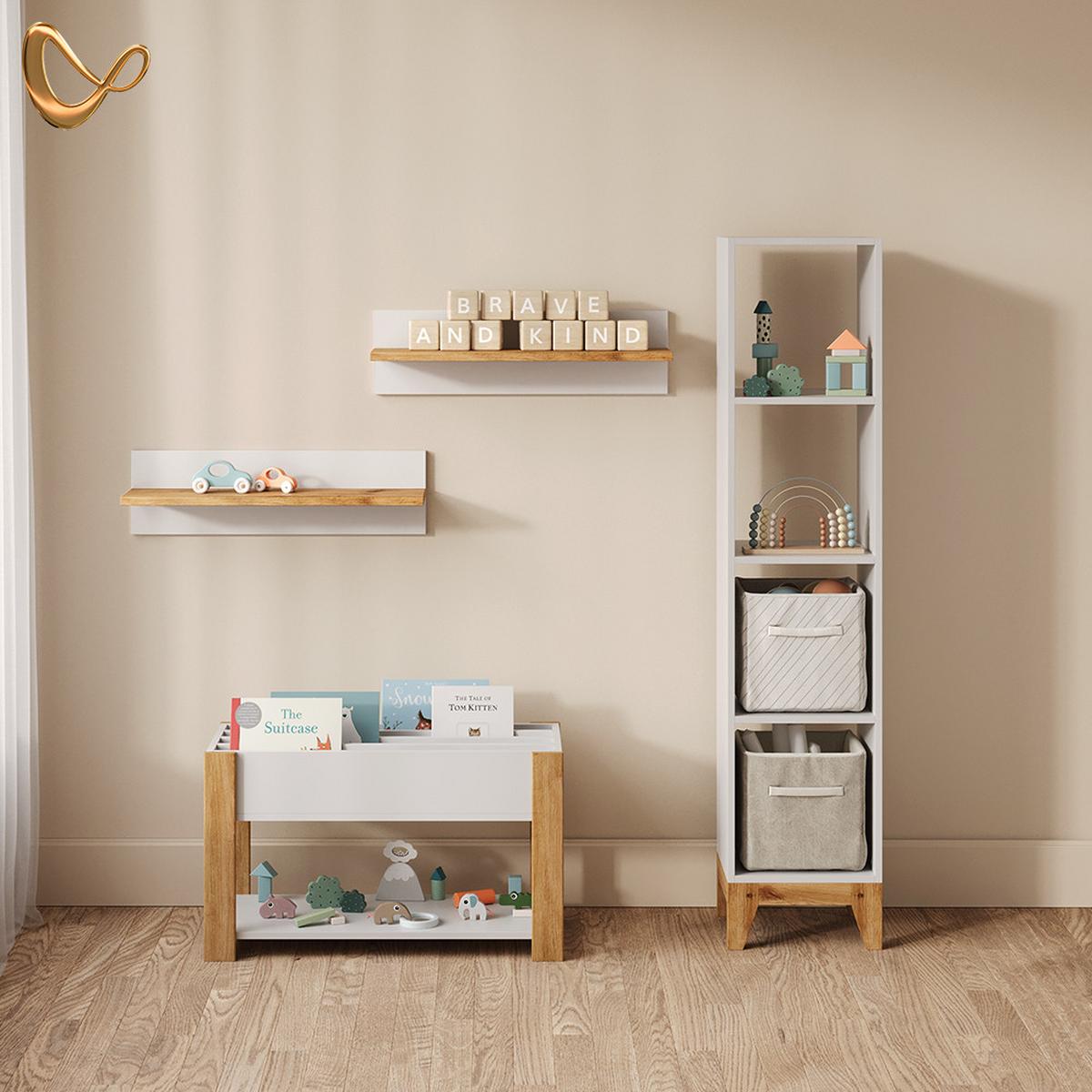 KINDERREGAL Mailo Weiß/Artisan 80 x 46 cm mit Sitzbank - Weiß/Eiche Artisan, Holzwerkstoff (80/46/40cm) - Livinity®