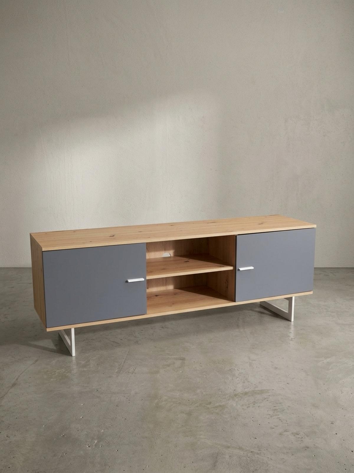 TV-LOWBOARD mit Eiche-Dekor und 2 Türen, modern, Braun-Grau 150x40x55 cm - Silberfarben/Braun, Holzwerkstoff/Metall (150/55/40cm) - KADIMA DESIGN