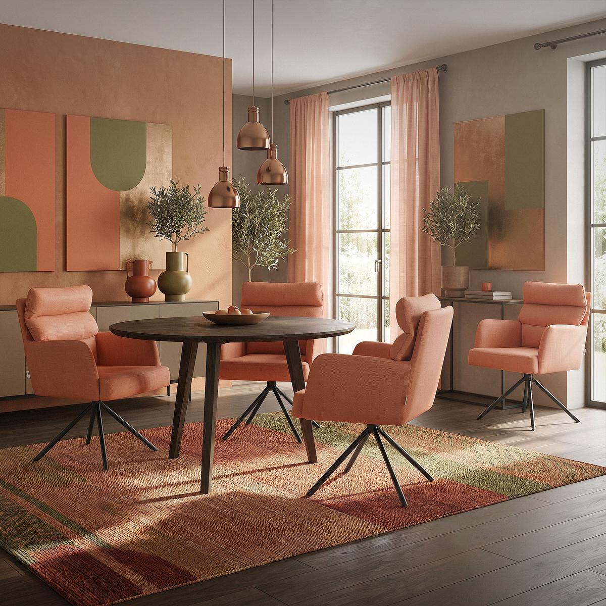 ESSZIMMERSTUHL 4er Set drehbar Orange Stoffbezug - Schwarz/Orange, Textil/Metall (64.5/93/64cm) - ML-DESIGN