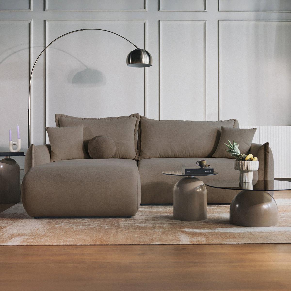 ECKSOFA Cushi Hellbraun-Chenille - Hellbraun/Schwarz, Kunststoff/Textil (252/183cm) - Selsey