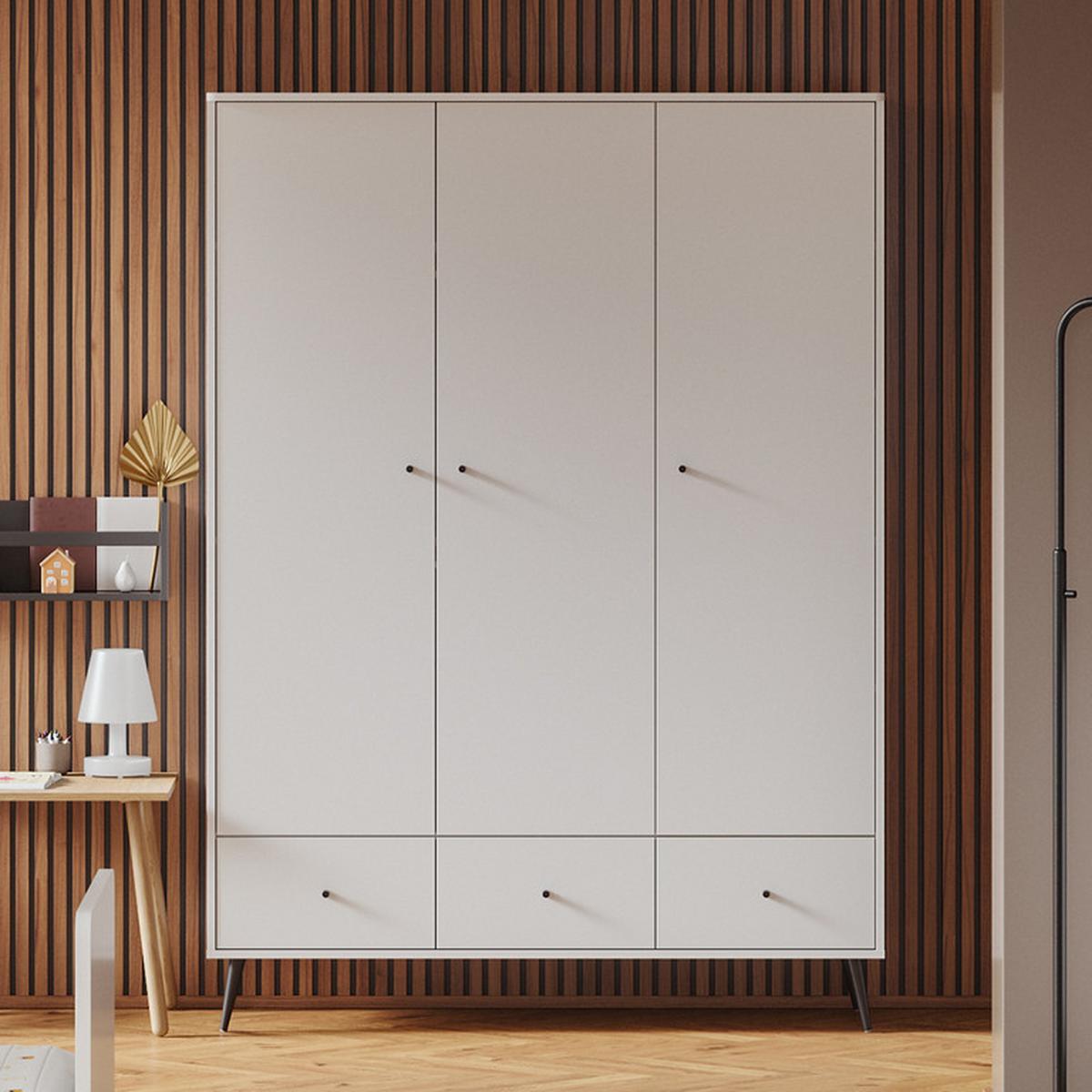 SCHRANK 3 Türen Blanca Weiß - Weiß, Holzwerkstoff (133.2/185/50cm) - Petits-meubles