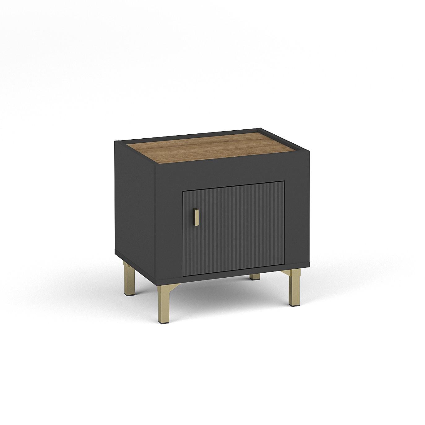 NACHTTISCH Monta mit 1 Tür , Schwarz - Schwarz, Holzwerkstoff (48/47/36cm) - Beautysofa