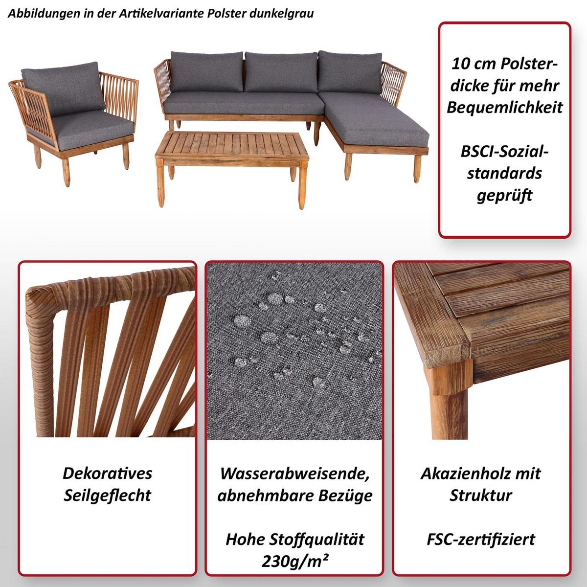 GARTEN-GARNITUR Braun, Grau - Braun/Grau, Holz - MCW